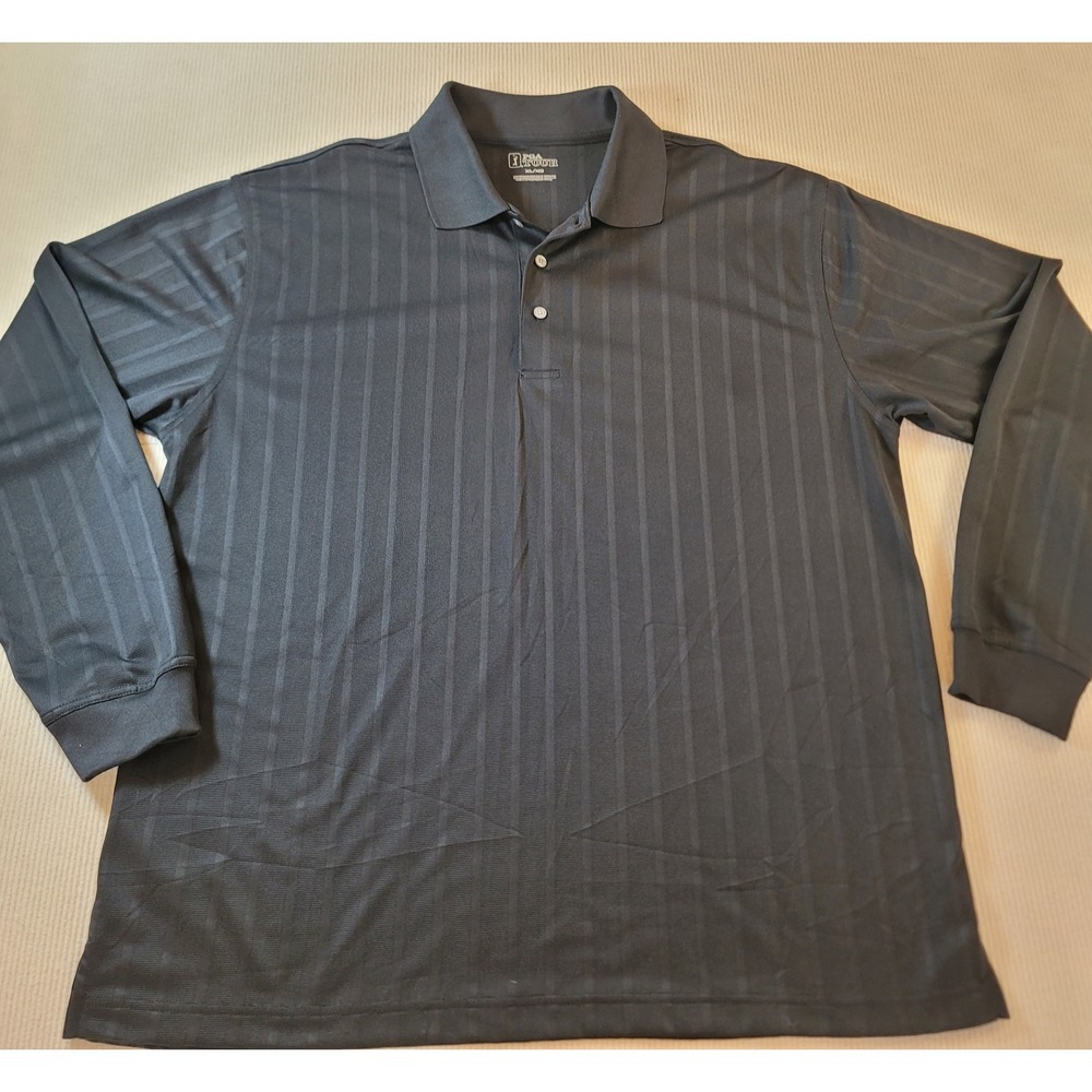 pga tour golf polo shirt mens xl Long sleeve Black on Black stripes breathable